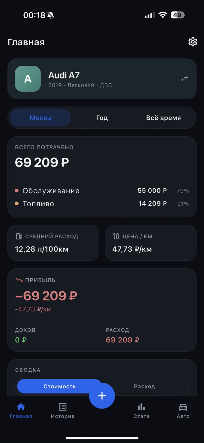 Интерфейс учёта расходов в Carera
