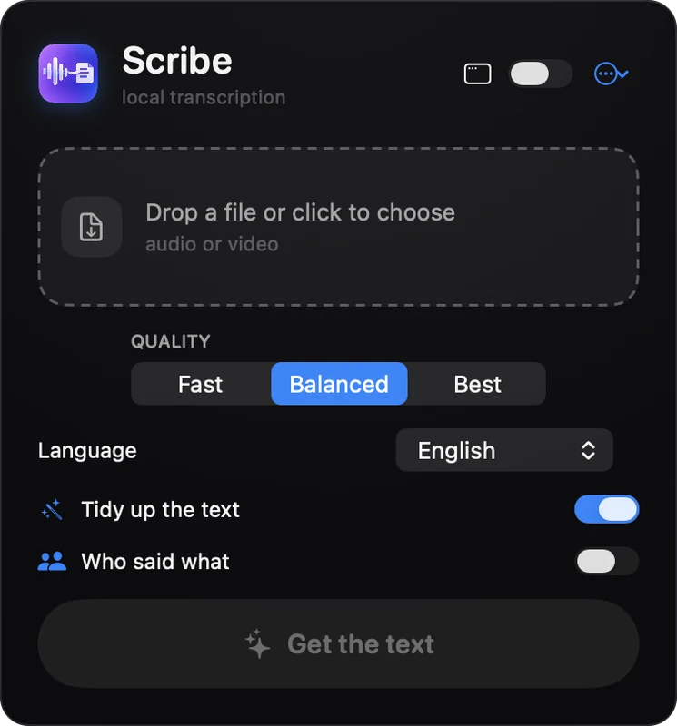 Интерфейс локального распознавания речи Scribe